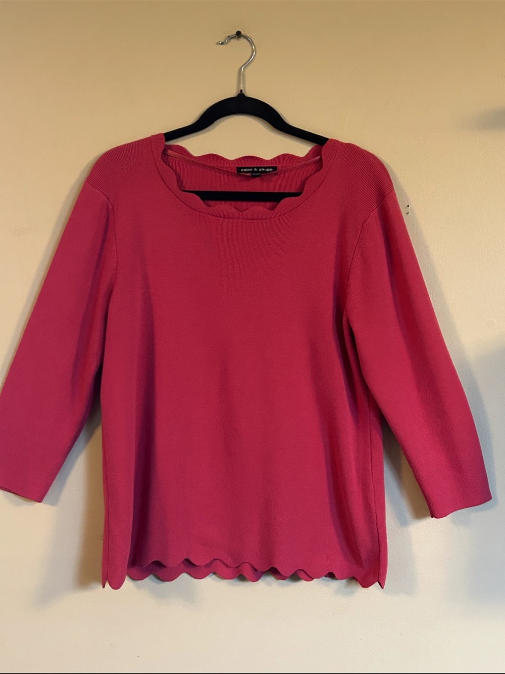 Cable & Gauge Fuchsia Scalloped Neck & Hem Knit Top